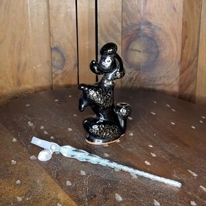 Black Ceramic Poodle Figurine with Glass Pen